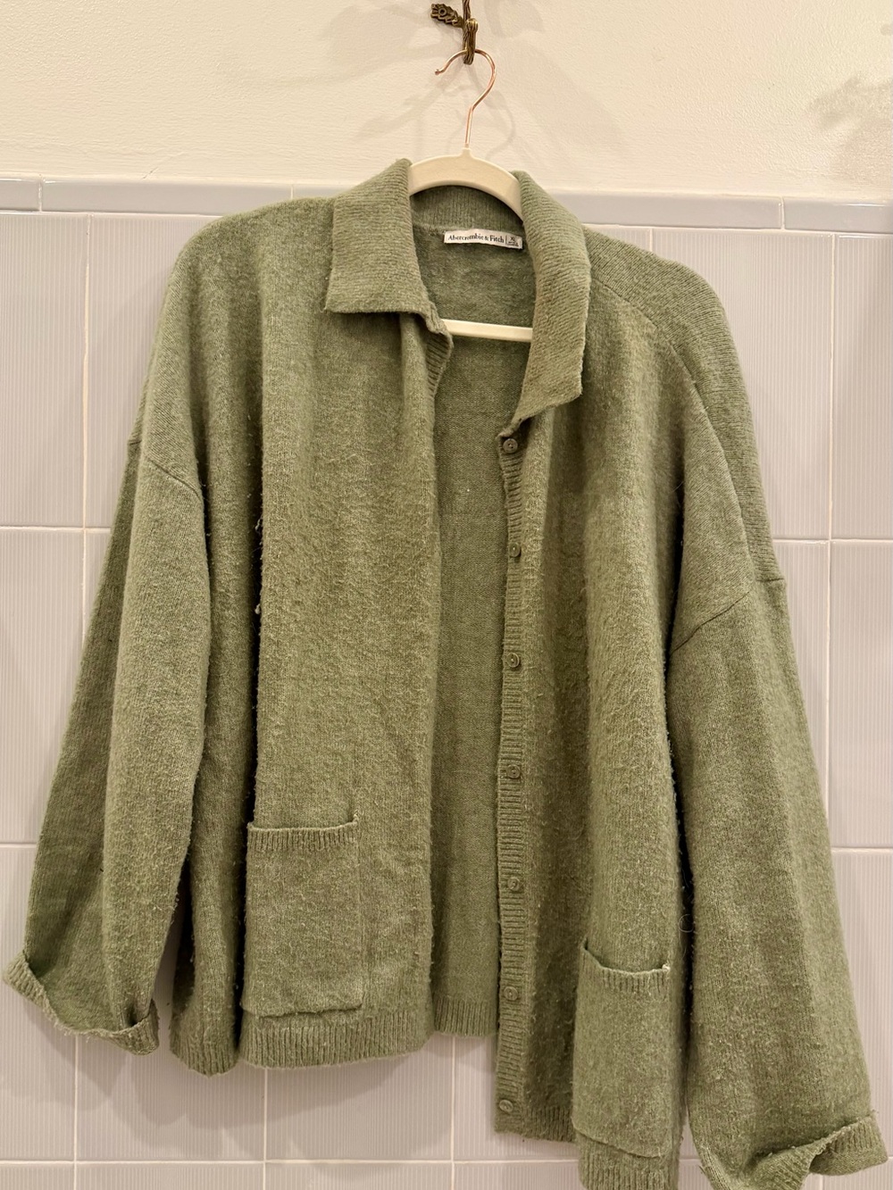 Abercrombie & Fitch Olive Green Button-Front Cardigan